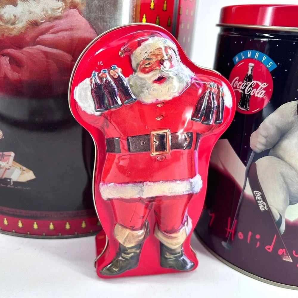 Vintage Coca-Cola Christmas Tins Set Santa Claus Polar Bear Holiday Decor 5pc